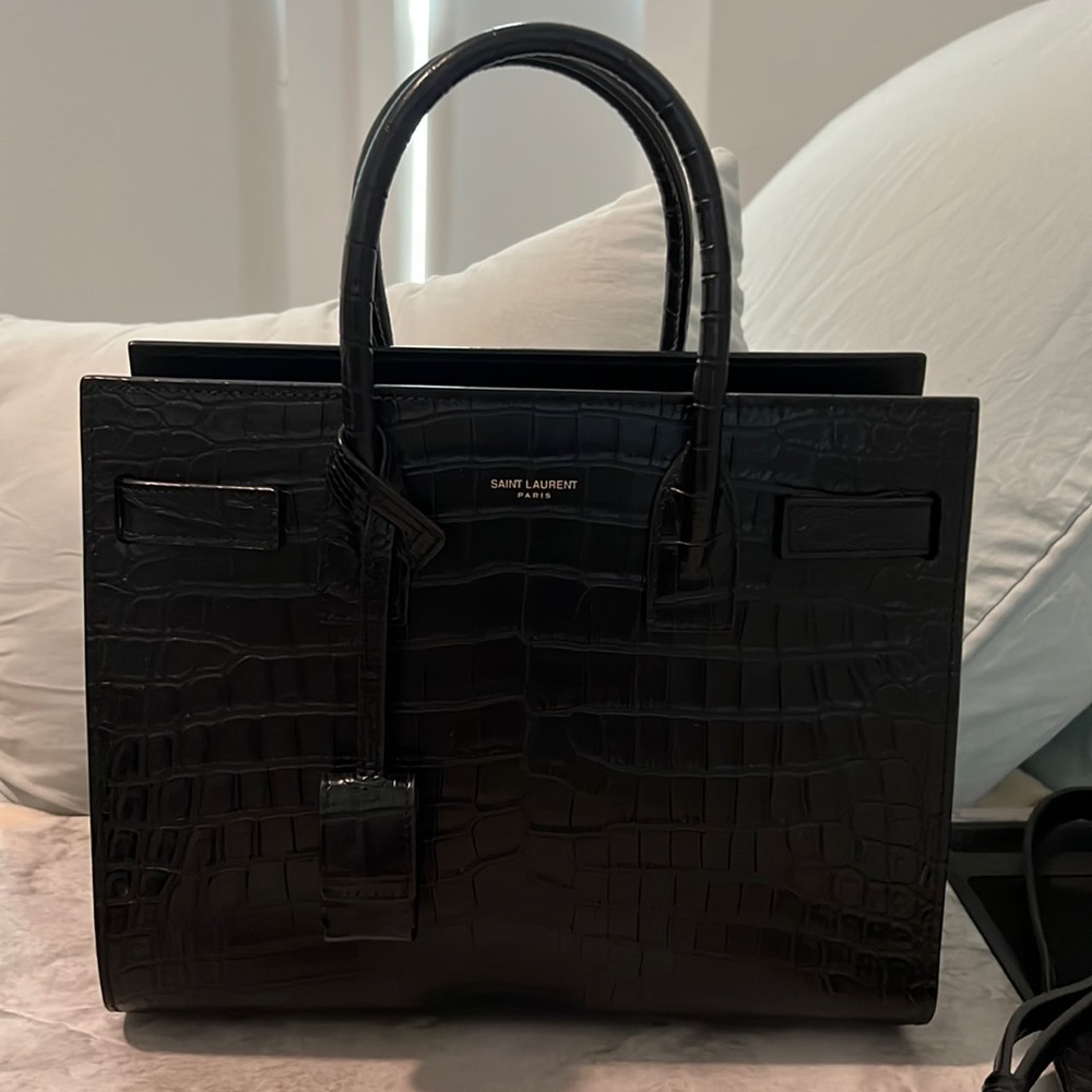 Ysl sac adj baby bond crocodile print hand bag